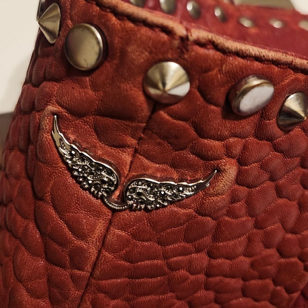Zadig & Voltaire Red Pebbled Leather Silver Rock Stud Trim Handbag/Tote Ret.$695 - Picture 15 of 15
